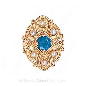 GS524 BT/PL - 14 Karat Gold Slide with Blue Topaz center and Pearl accents 